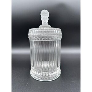 Antique Three-Faces Biscuit Jar in Glass With Satin Glass Three-Face Handle